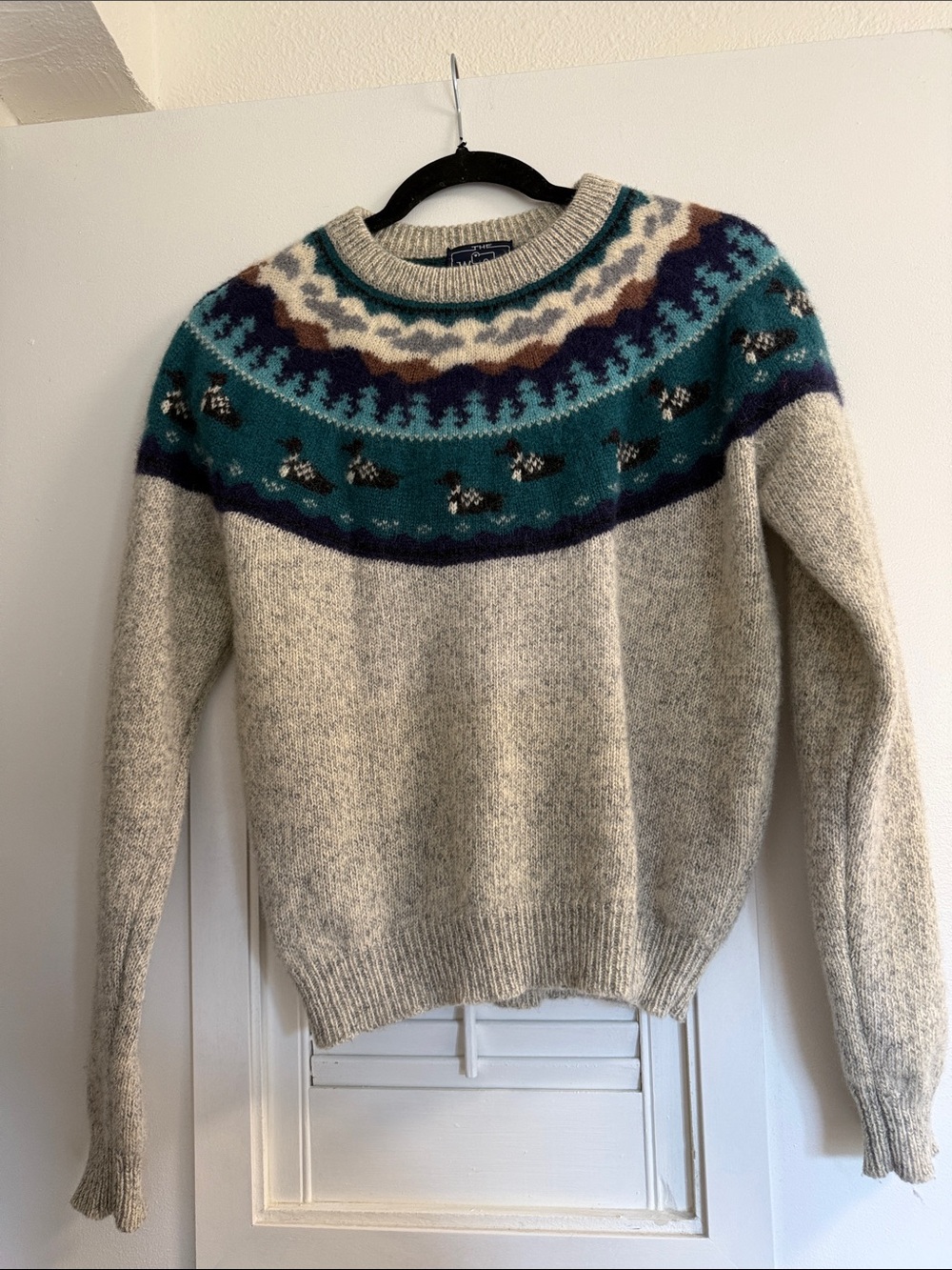 Vintage Woolrich Crewneck Fair Isle Loon Knit Pullover Sweater Grey Sm EUC
